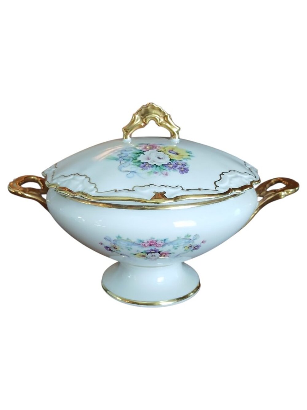 Alka Kunst Bavaria Petite Covered Tureen Floral Gilt Hand Painted Porcelain 8 in